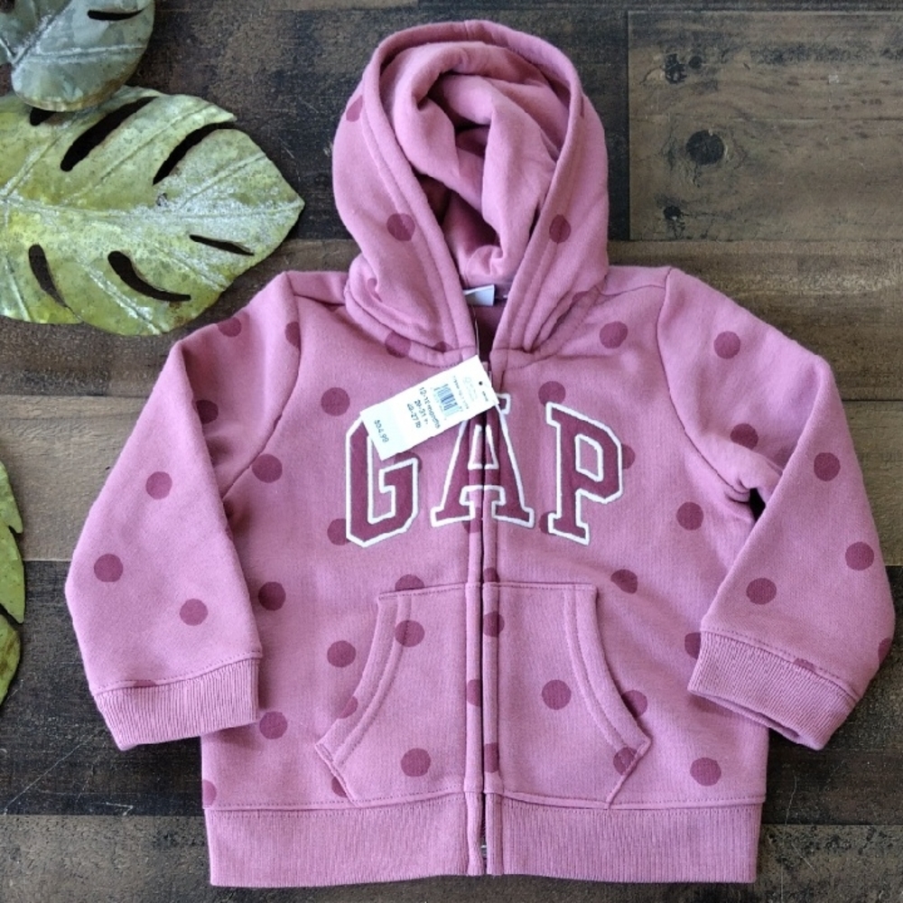 GAP NWT Girls Pink Polka Dot Hoodie Size 12-18 Months